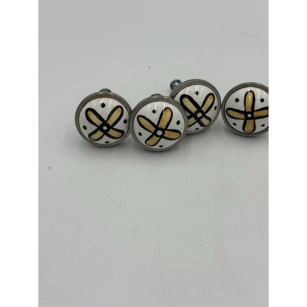 Decorative Yellow/White Flower Knobs for Cabinet or Furniture Set of 4
